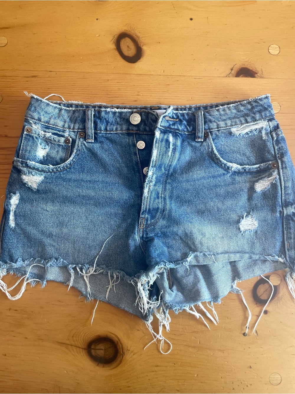 Zara Light Blue Distressed Denim Cutoff Shorts